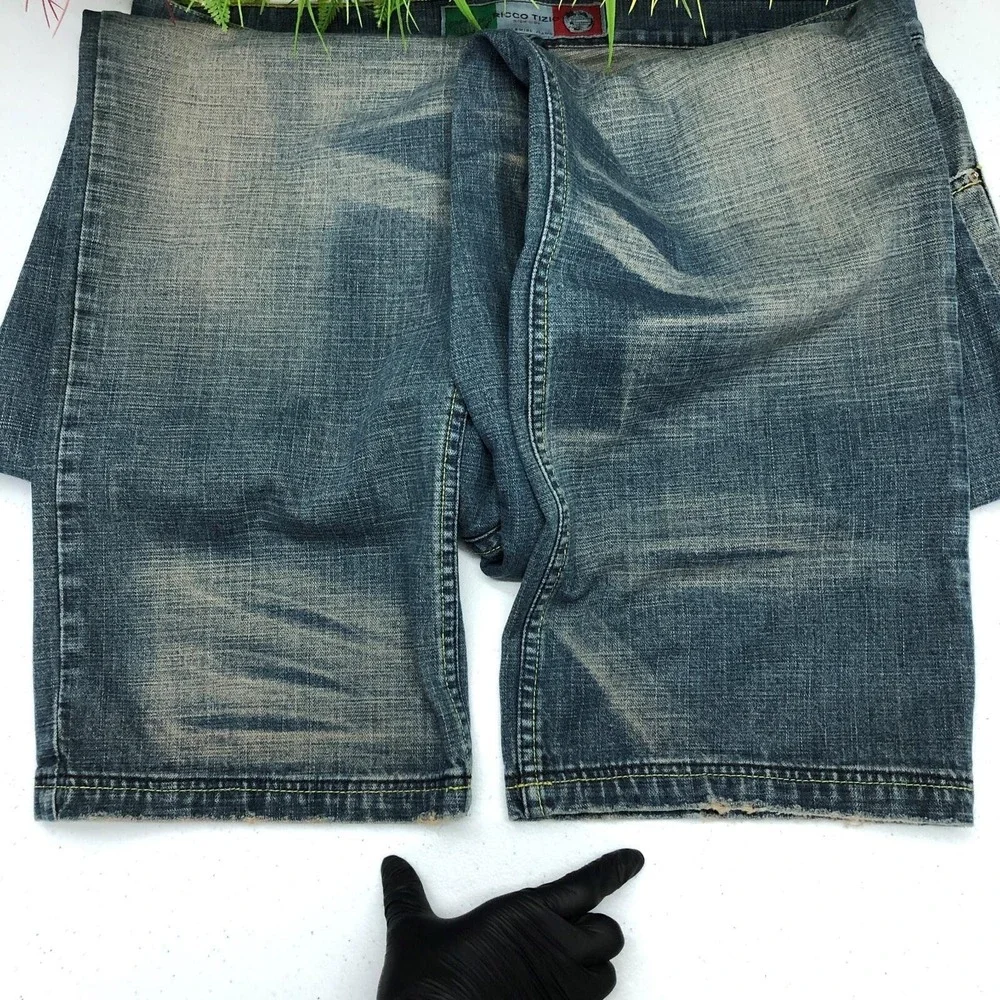 Ricco Tizio Rich Guy Jeans Mens 40x30 Blue Relaxed Straight Denim Distressed